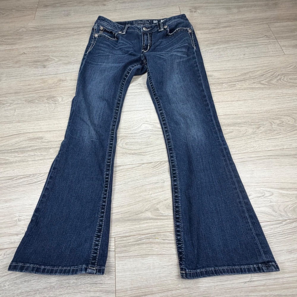 Miss Me Womens Mid Rise Bootcut Jeans Dark Wash Contrast Stitch MS5012B8D Sz‎ 31